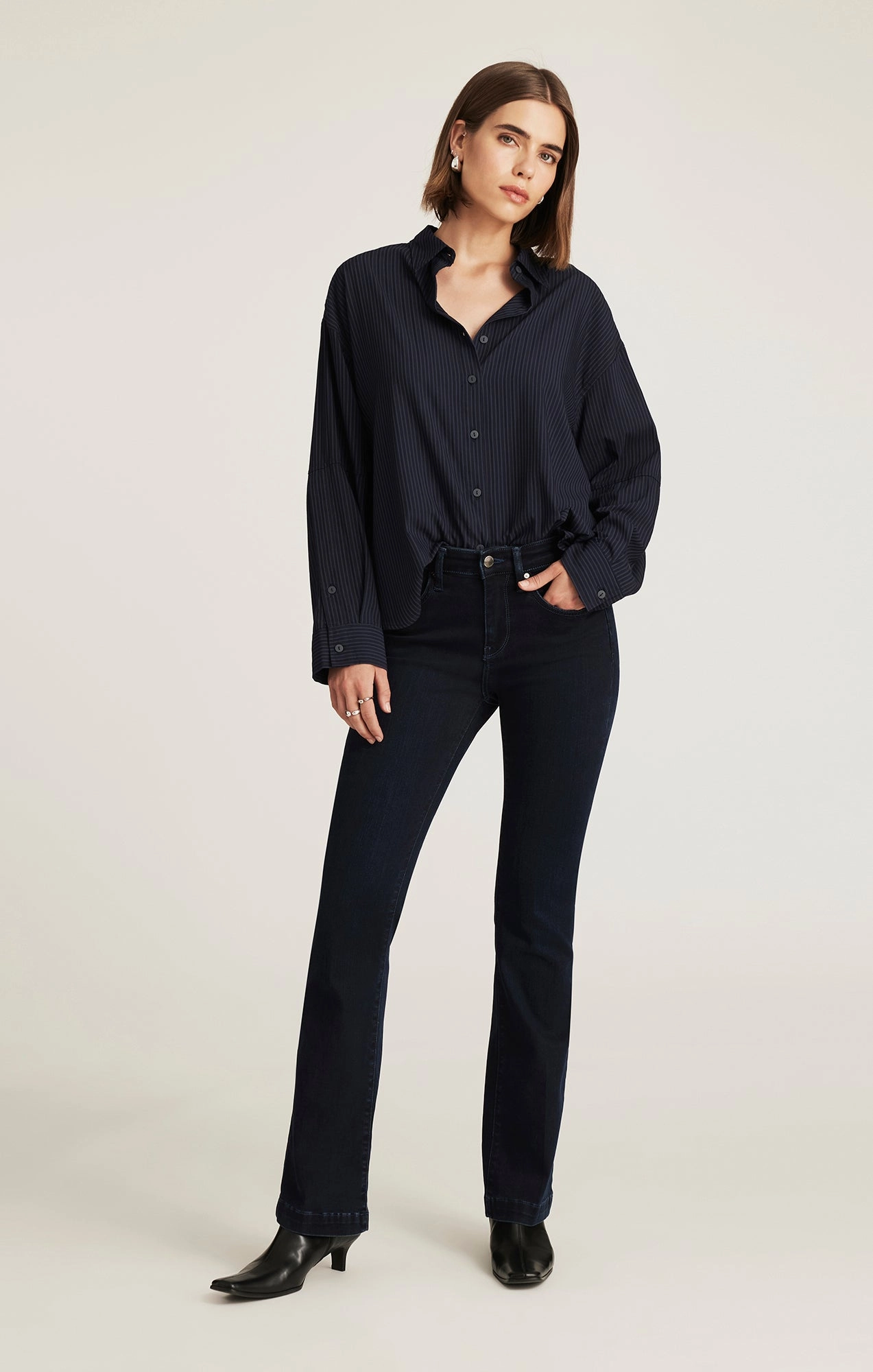 Modern Textured Relaxed Mood VICKY BOOTCUT IN INK FEATHER LUXE