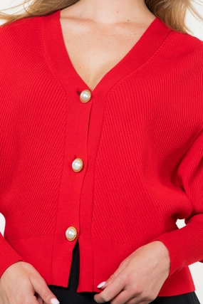 Vivant Red V-Neck Cardigan Quick Release Buttons