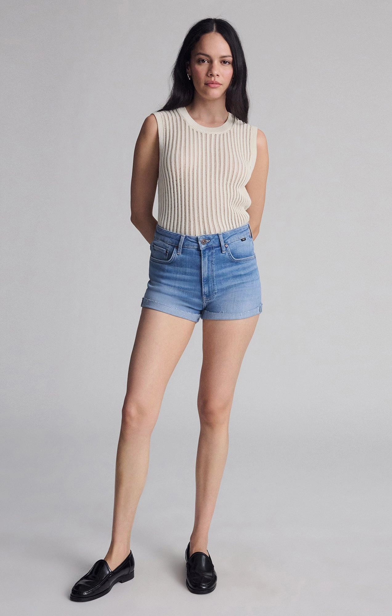 Dual Zone Ventilation poolside fashion VIVIA CUFFED SHORTS IN LIGHT FLEX BLUE