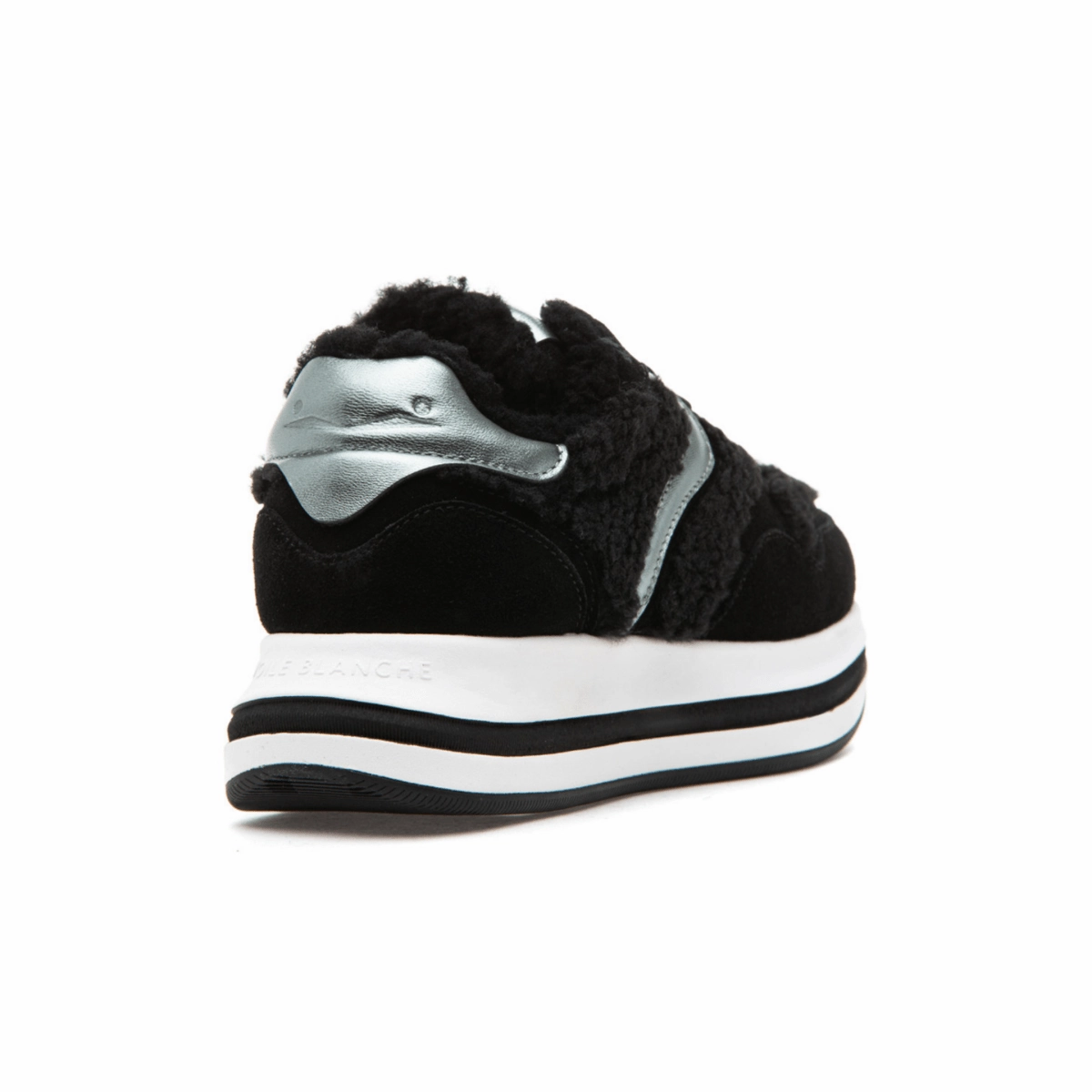 Voile Blanche Women's Melany Fur Black Suede/Black Fur/Pewter Grid Traction System Sneaker Socks