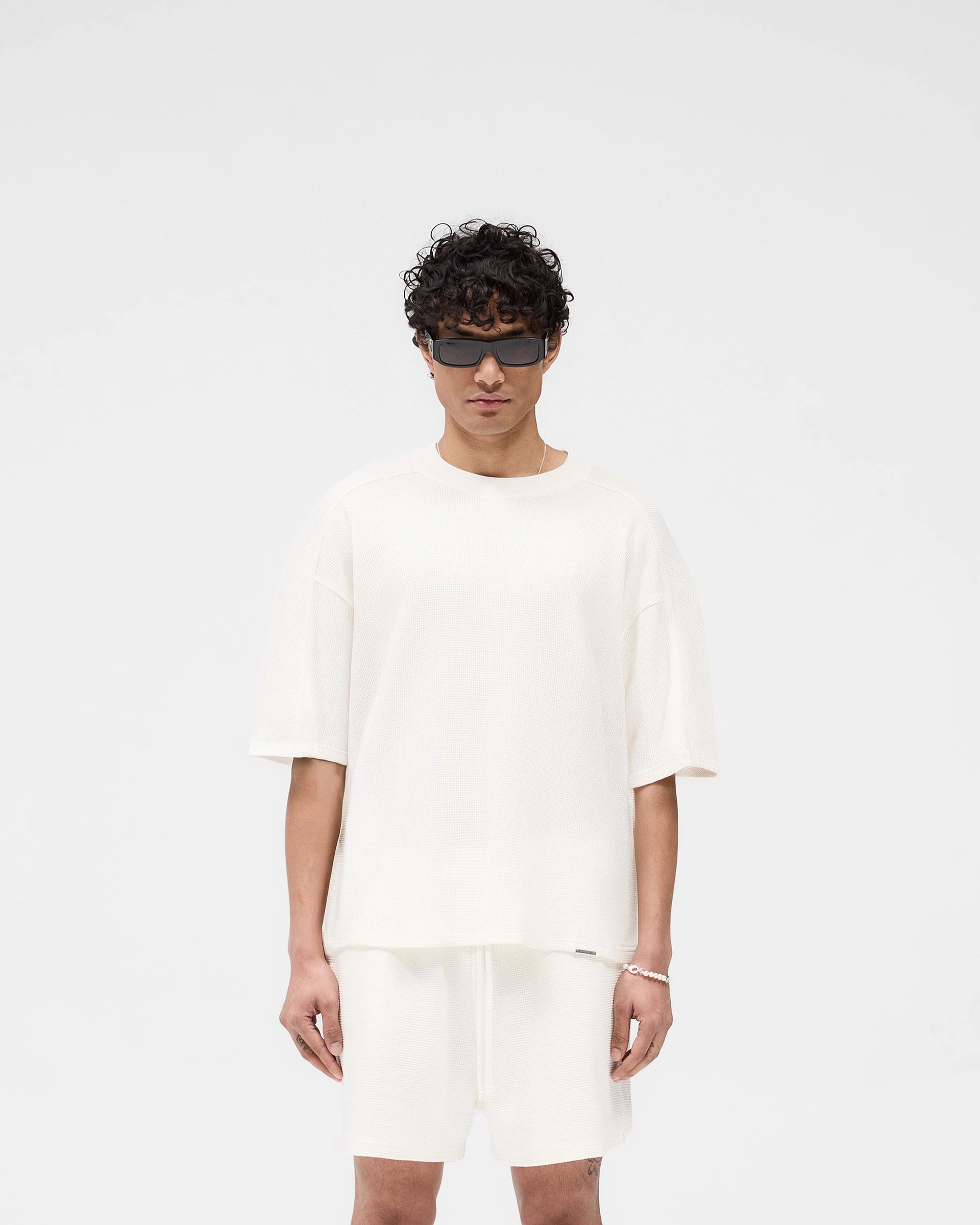 Laser Cut Edges Breathable Wearable Waffle T-Shirt - Flat White