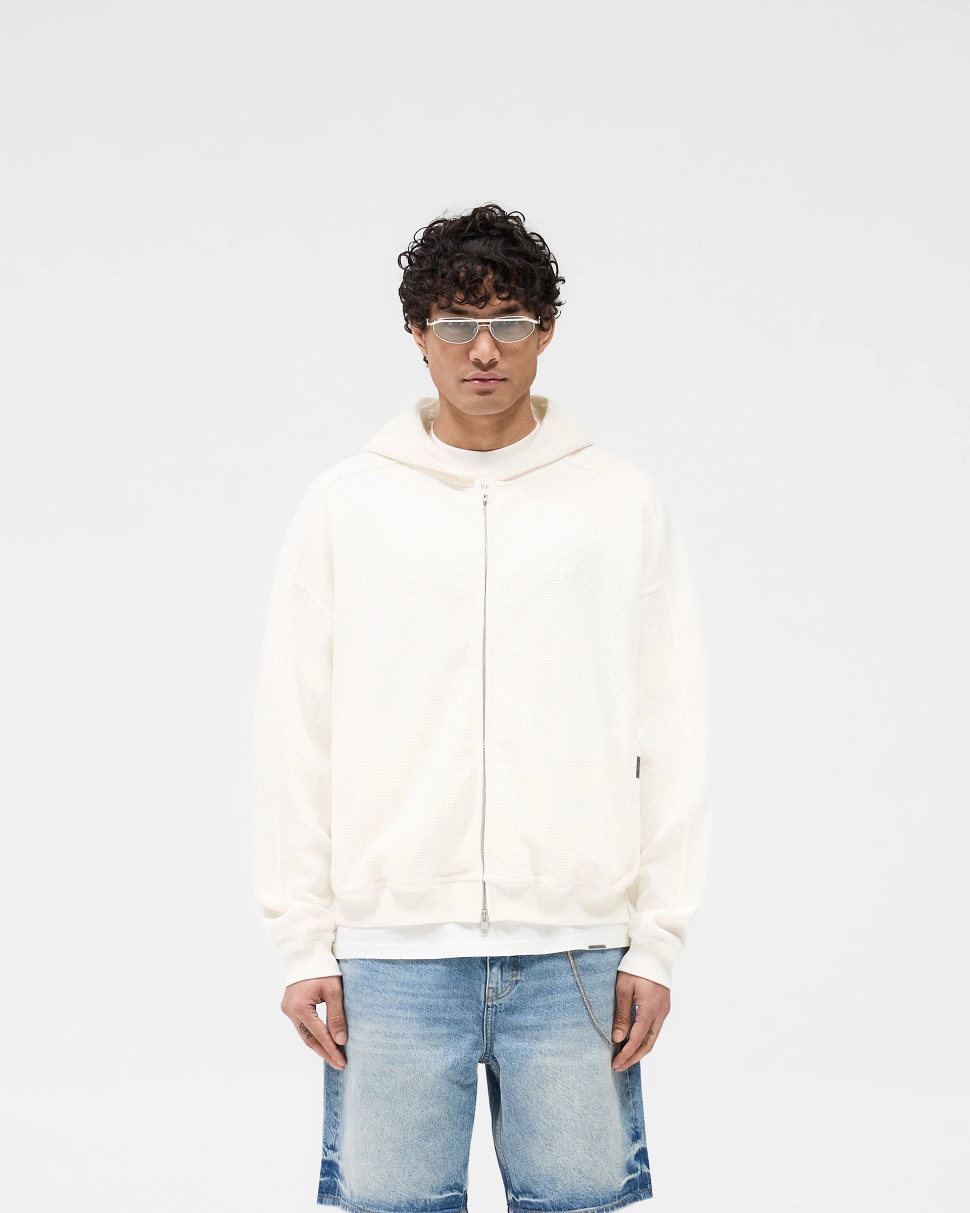 Waffle Zip Through Hoodie - Flat White Eco Friendly Textiles