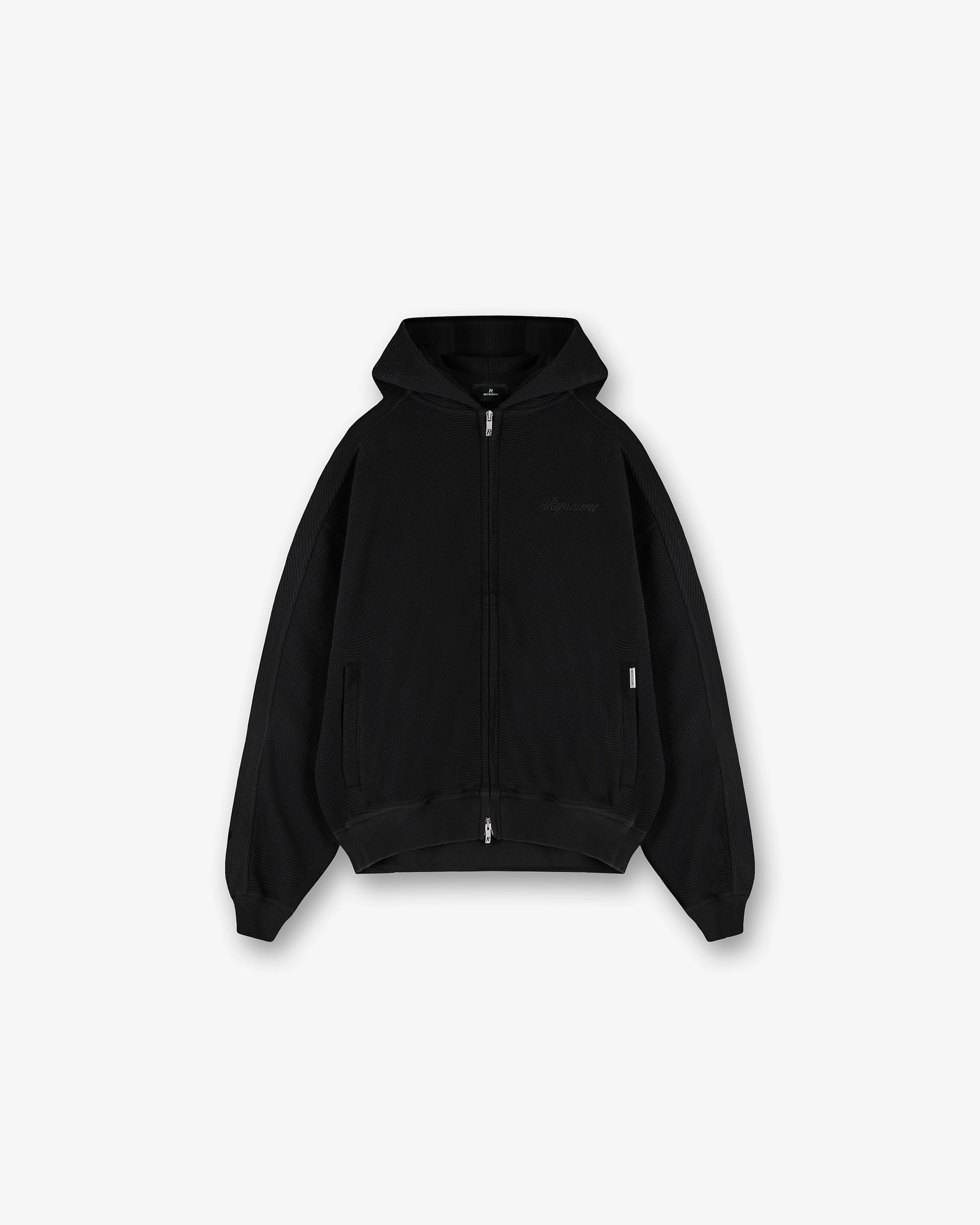 Waffle Zip Through Hoodie - Jet Black Frog like