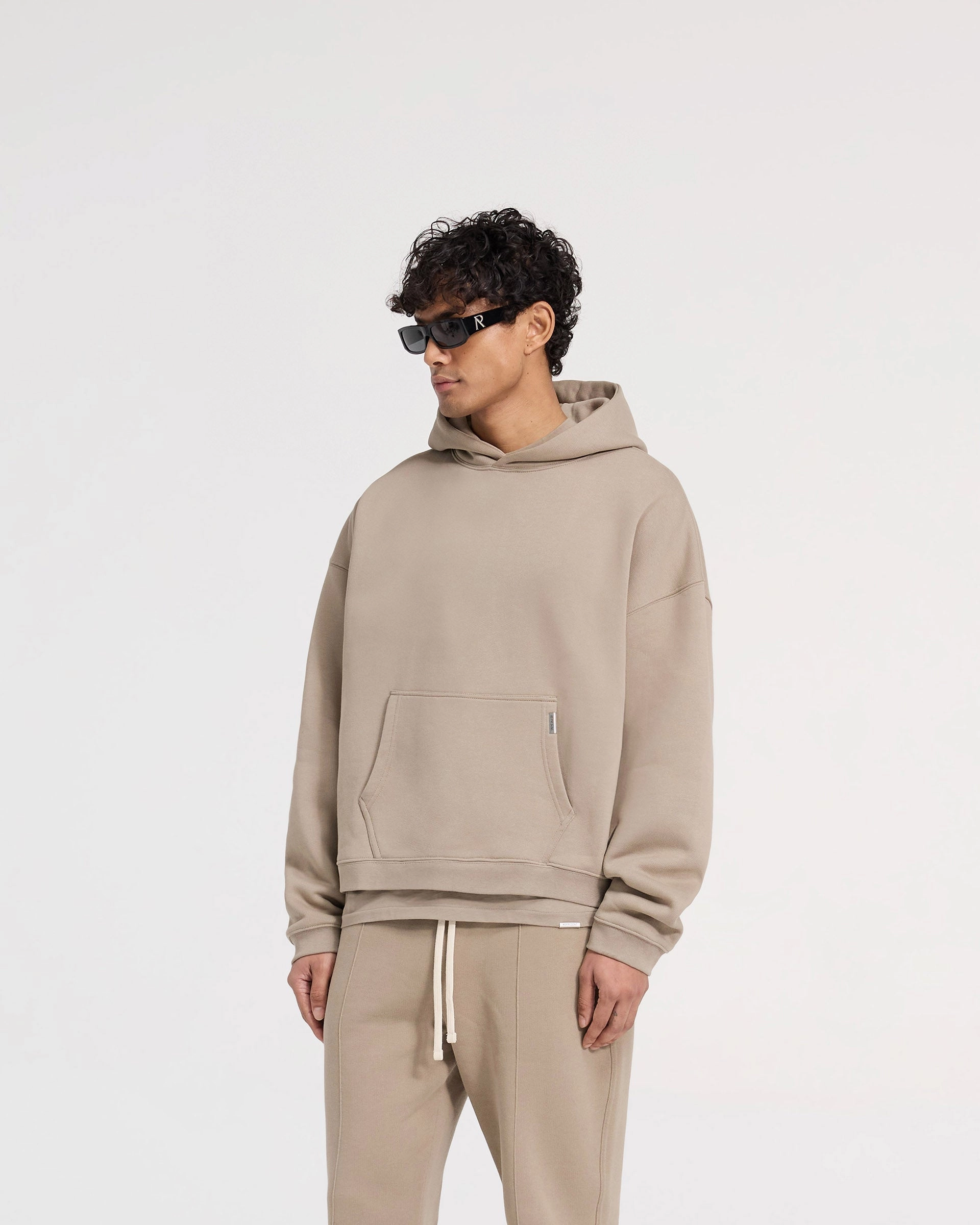 Initial Boxy Hoodie - Dune fuzzy texture