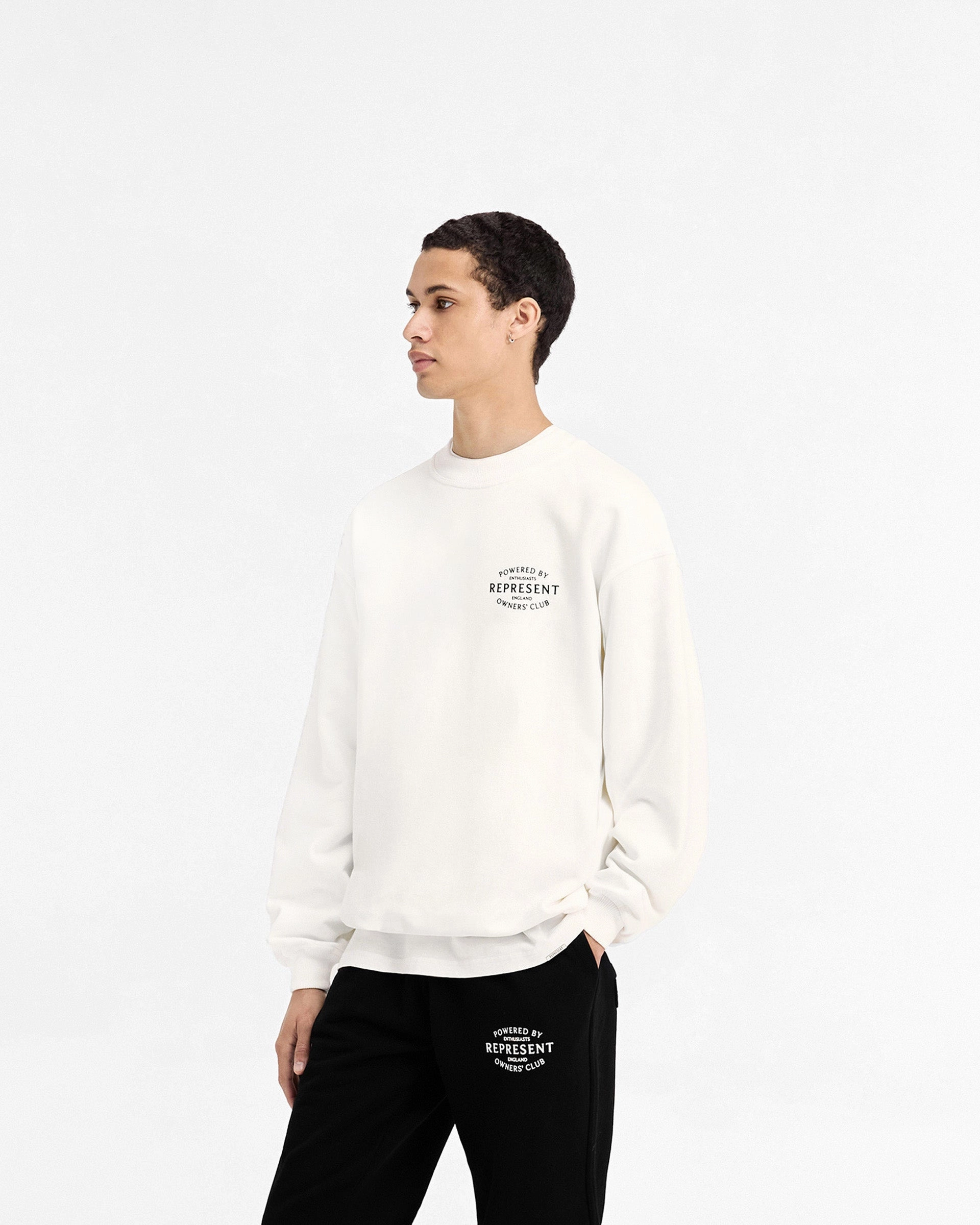 Represent Owners Club Stamp Sweater - Flat White Gentle Fit GarmentDyed Effect