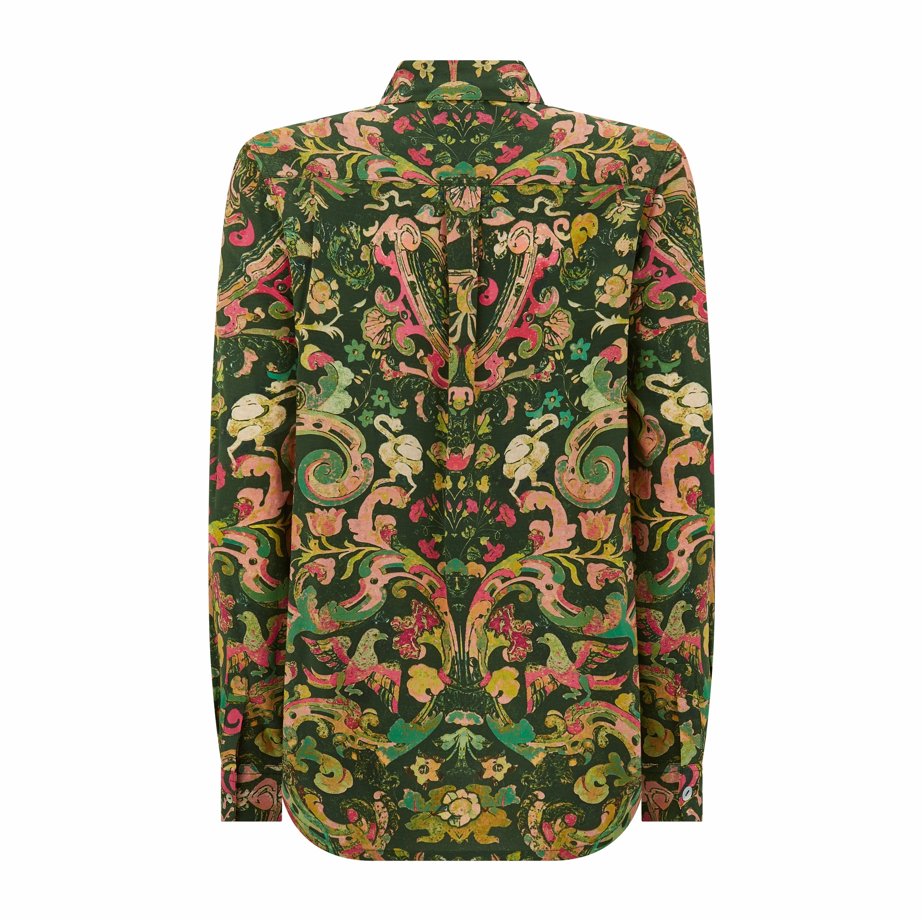 Chic Tee Water Repellent Finish Concordia Marble Dark Green Silk Crepe De Chine Shirt