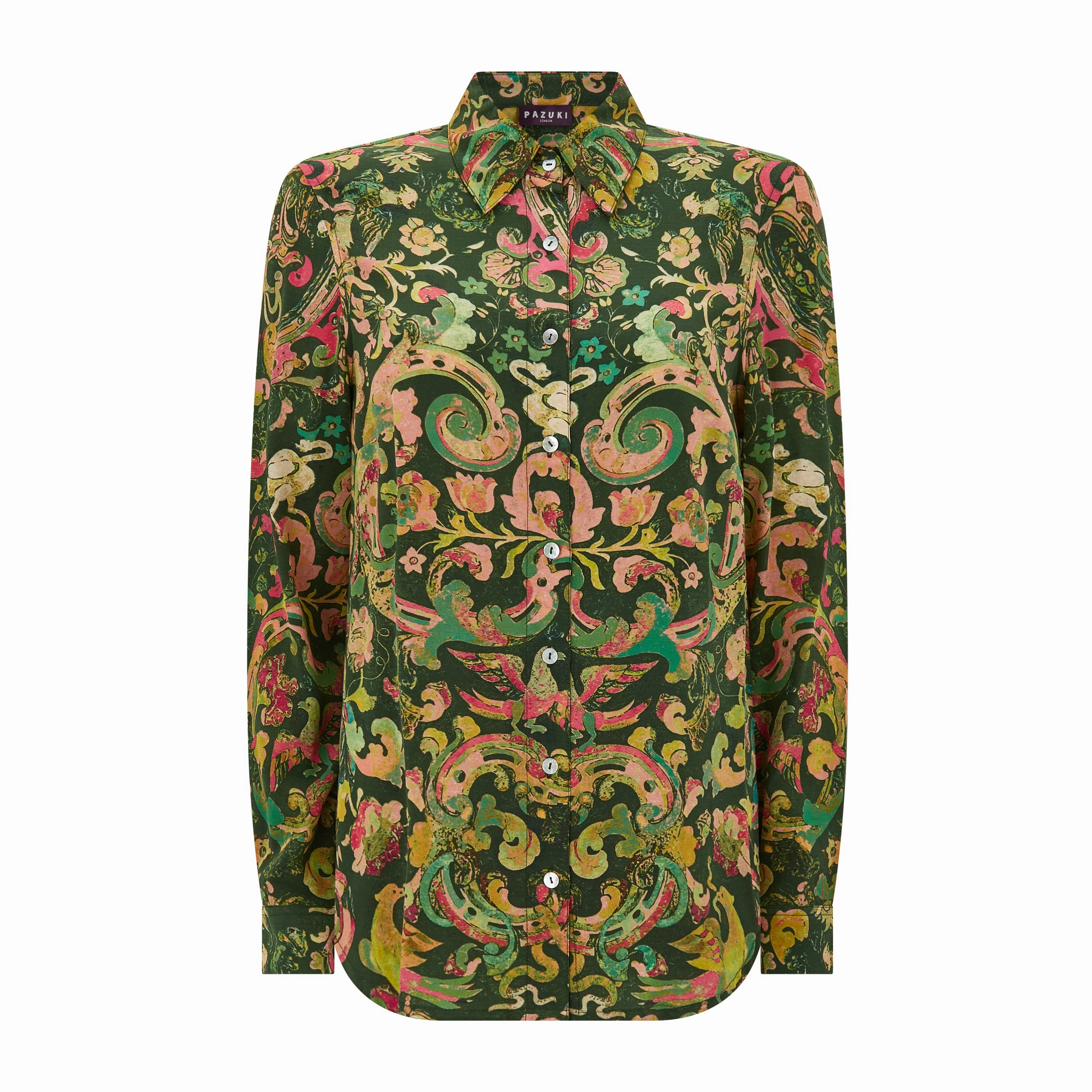 Concordia Marble Dark Green Silk Crepe De Chine Shirt UV protection layer