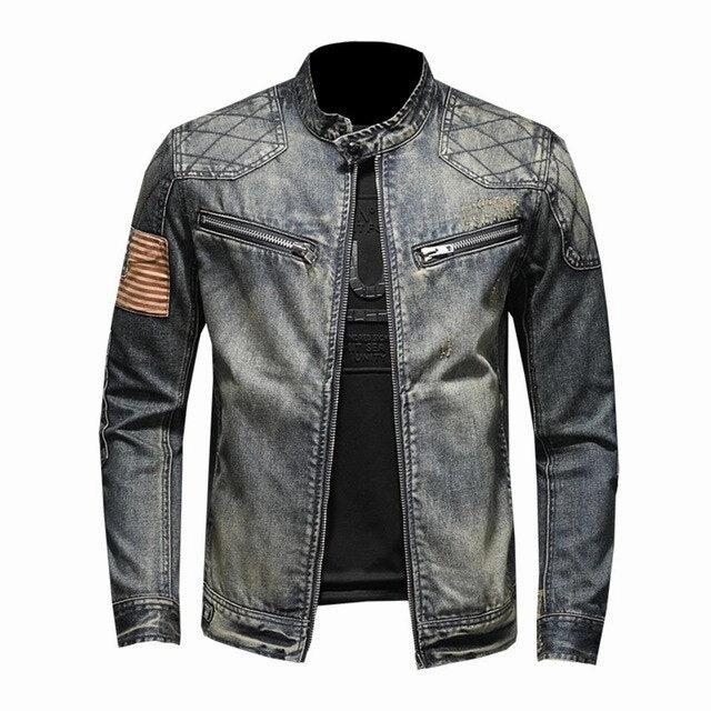 Rugged Daily Style ReversibleStyle West Louis? American Style Casual Zipper Jeans Jacket