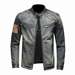 Rugged Daily Style ReversibleStyle West Louis? American Style Casual Zipper Jeans Jacket