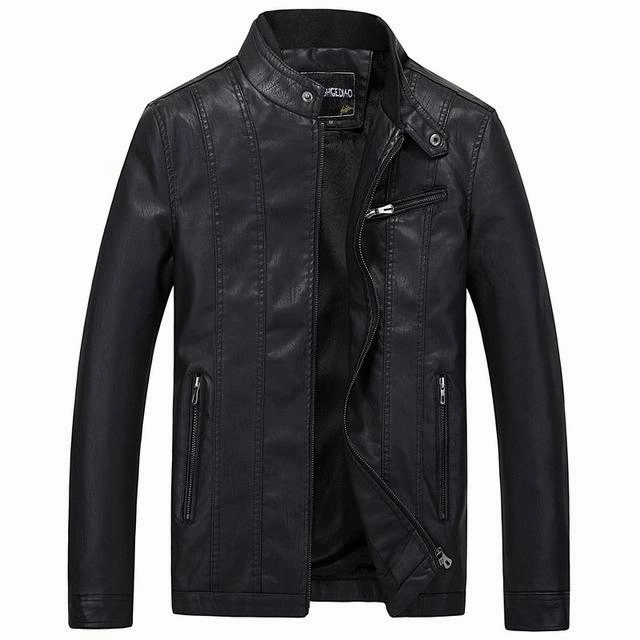 Durable Corrosion Resistant Zippers High Collar West Louis? Biker Style Slim Fit PU Leather Jacket