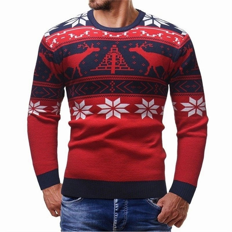 West Louis? Deer Print Fashion Sweater Reinforced Neckline Stitching