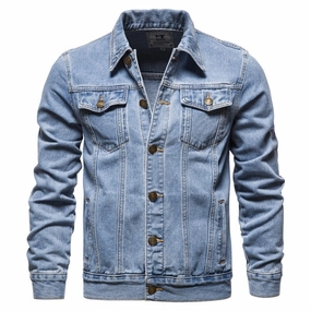 West Louis? Denim Lapel Single Breasted Jeans Jacket Compact Design