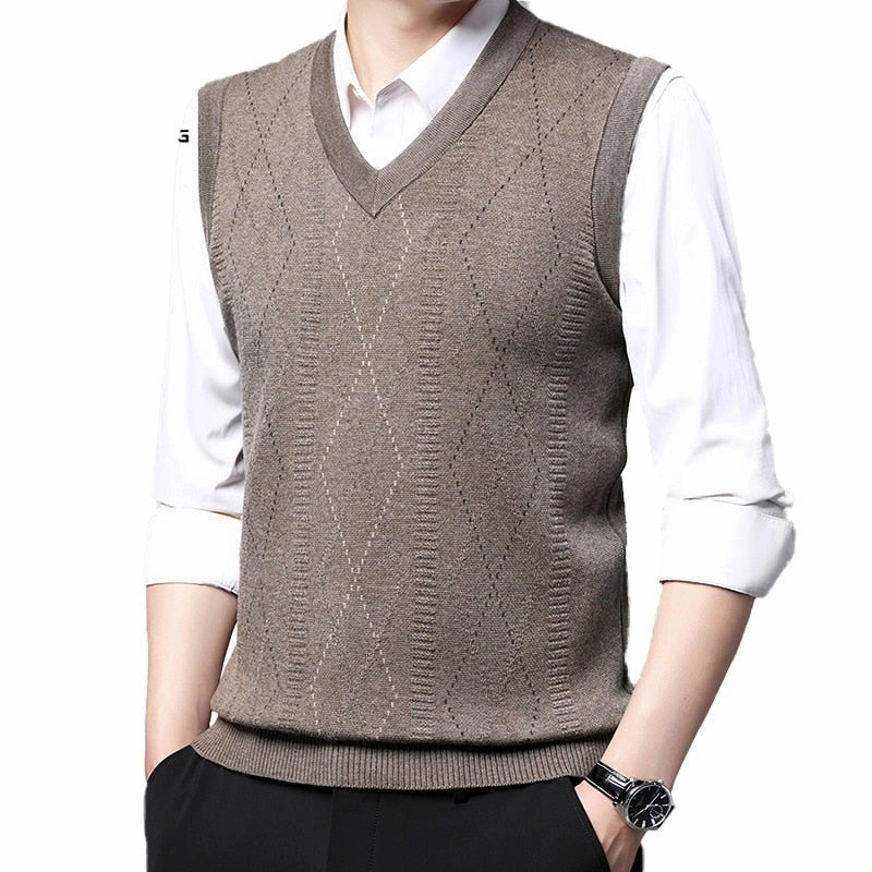 West Louis? Formal V-Neck Sleeveless Knit Sweater Vest Fresh Casual Wear Compact Knit Structure