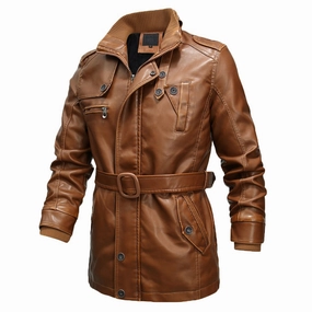 West Louis? THE Greedy Gentle Season Leather Coat AdjustableHood Ergonomic Drape
