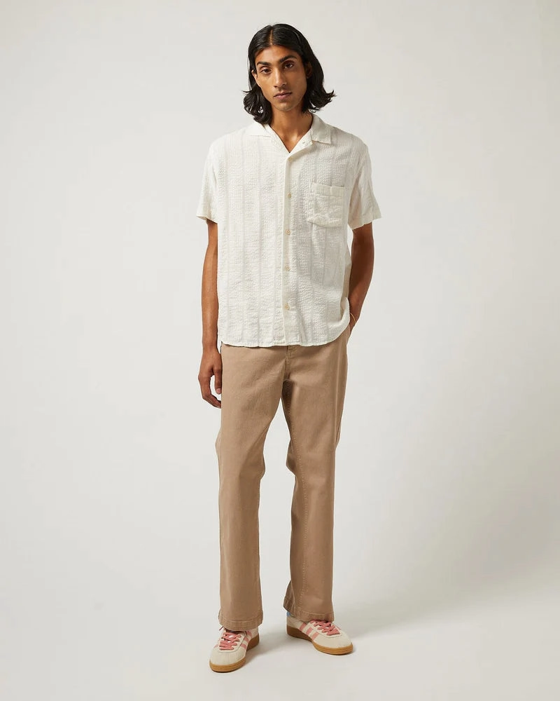 White Striped Seersucker Short Sleeve Button Up Antibacterial Fabric Active Blouse