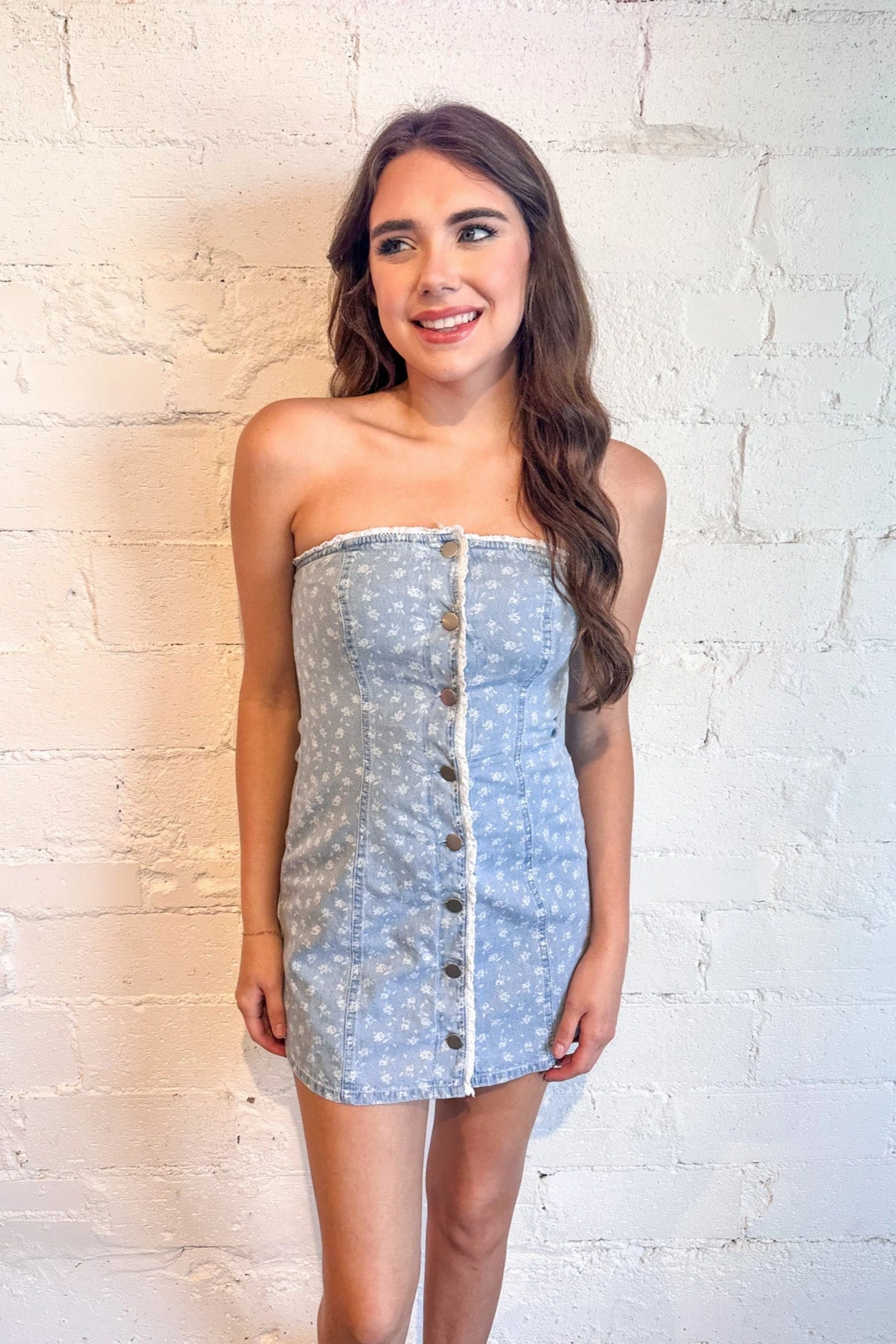High Hemline Wildflower Denim Dress