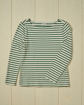 StainRepellentCoating Women??s Breton Stripe Boatneck Tee in Off White/Spruce