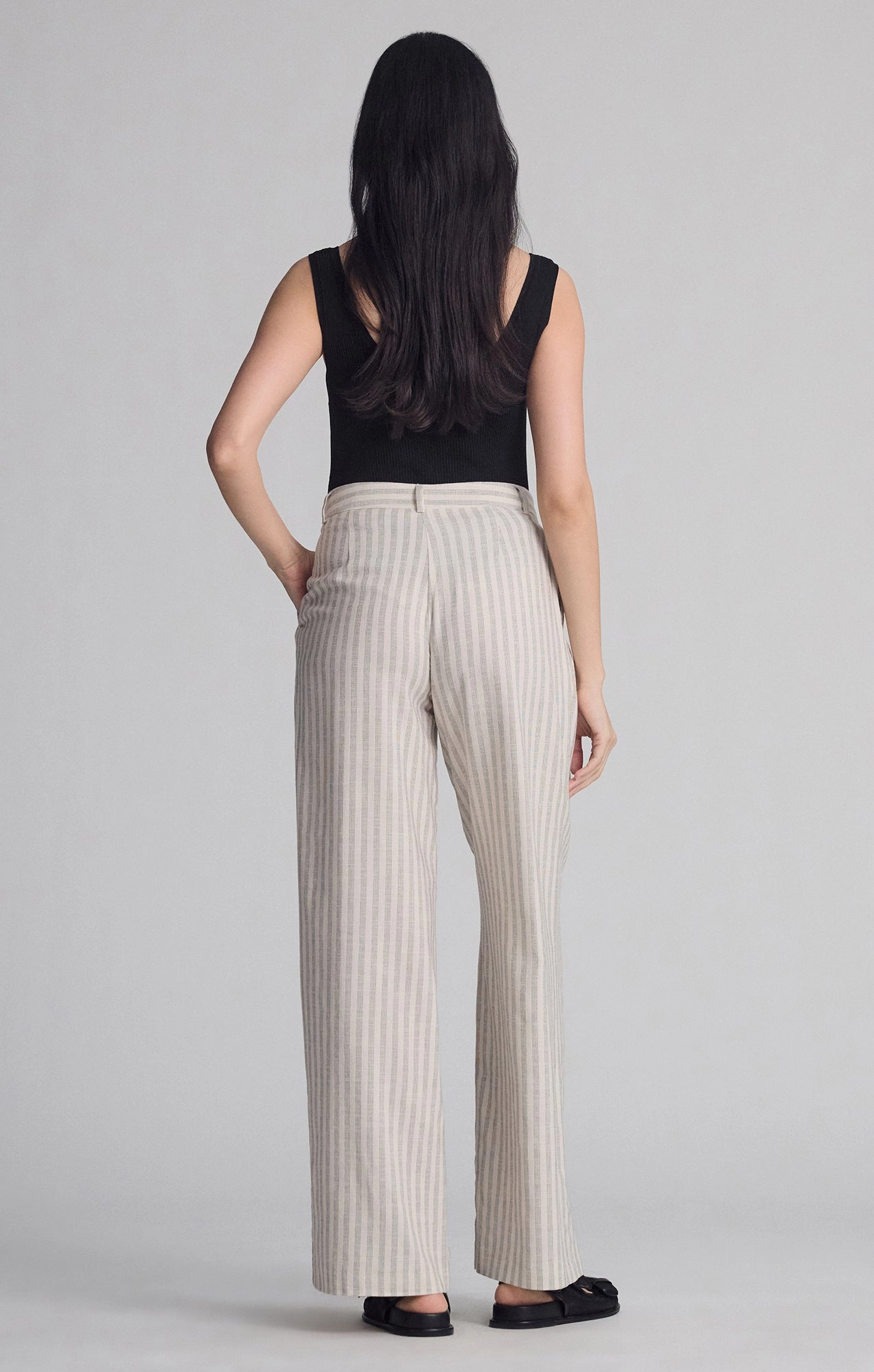 WOVEN BUTTON PANTS IN BLACK STRIPE Ventilated Panels