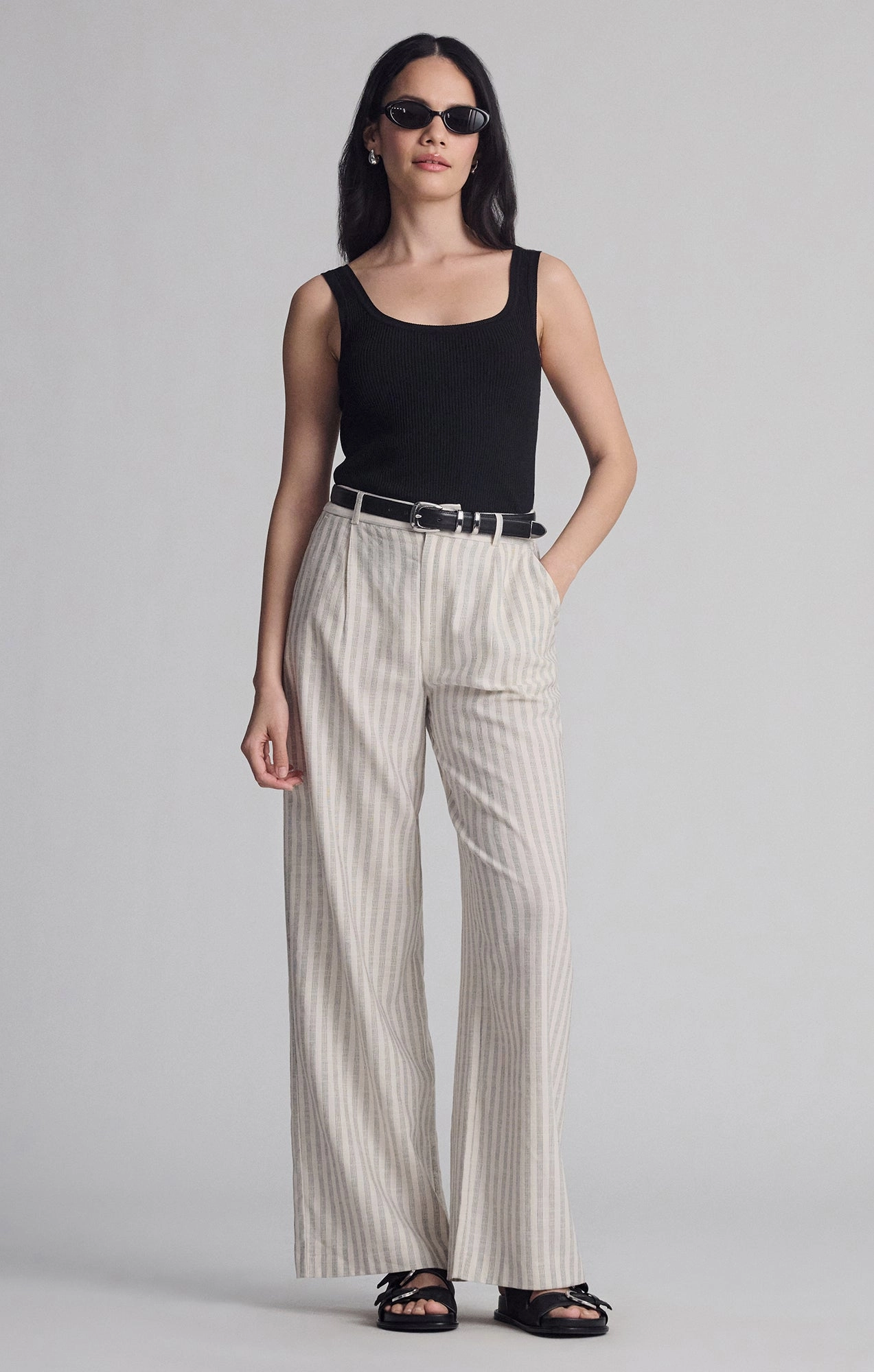 WOVEN BUTTON PANTS IN BLACK STRIPE Fashion Comfort Wear Casual Active Wear