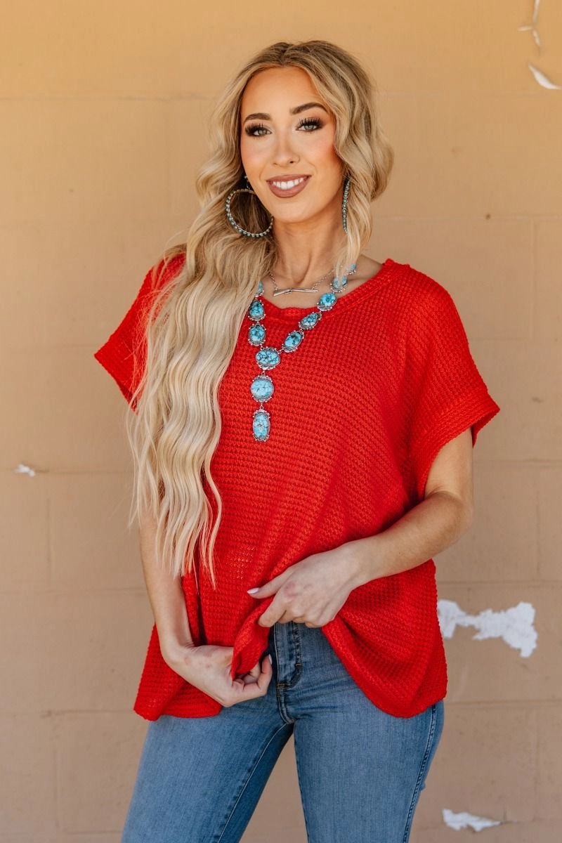 Compression Fit Technology Laid-Back Luxe in Bold Red Top