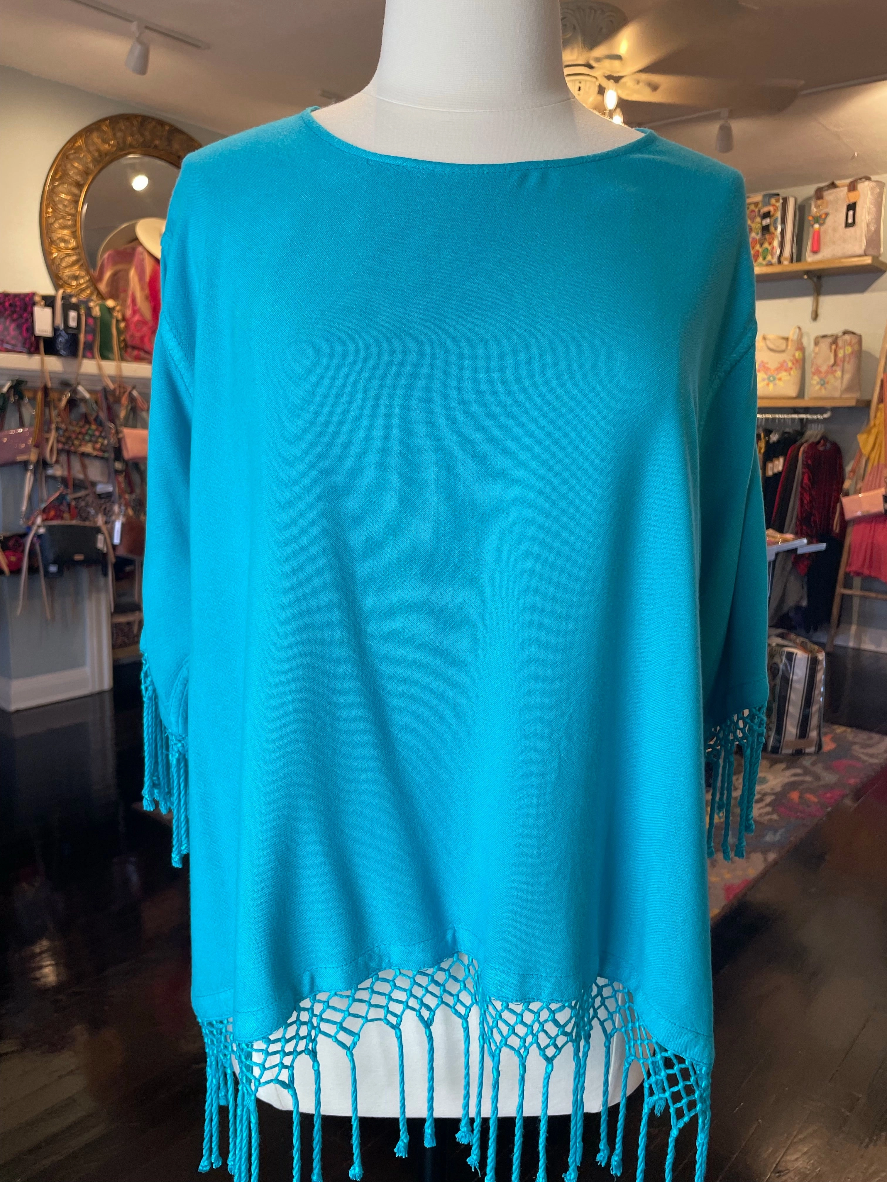 Dairi Round Neck Solid Top w/ Fringe Water Repellent Finish LightReflective