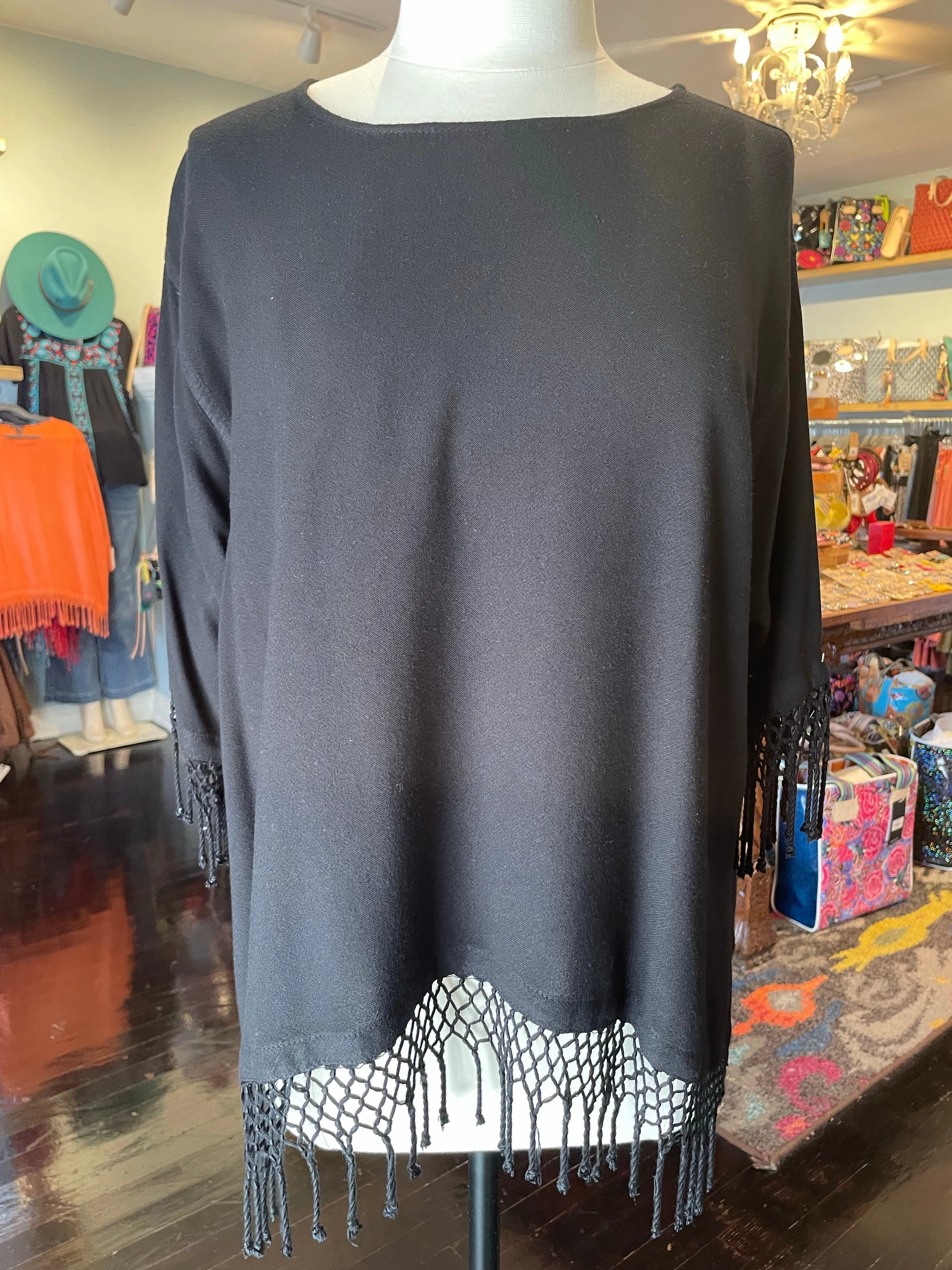 HighStrength Threadwork UltravioletProtectionFabric Dairi Round Neck Solid Top w/ Fringe