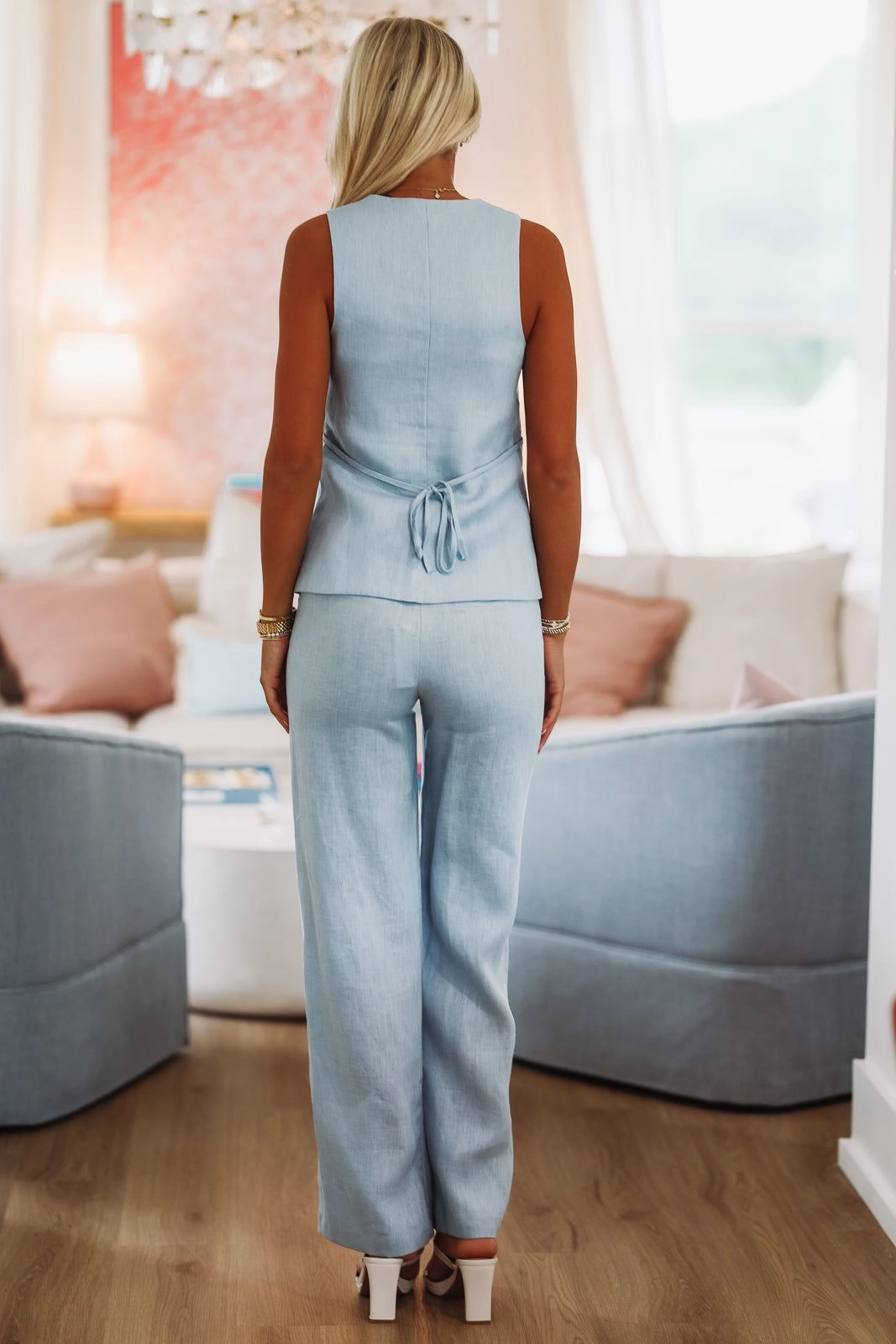 Kolibri Linen Vest Top - Blue Airy Mesh Lining Reflective Accent Trim