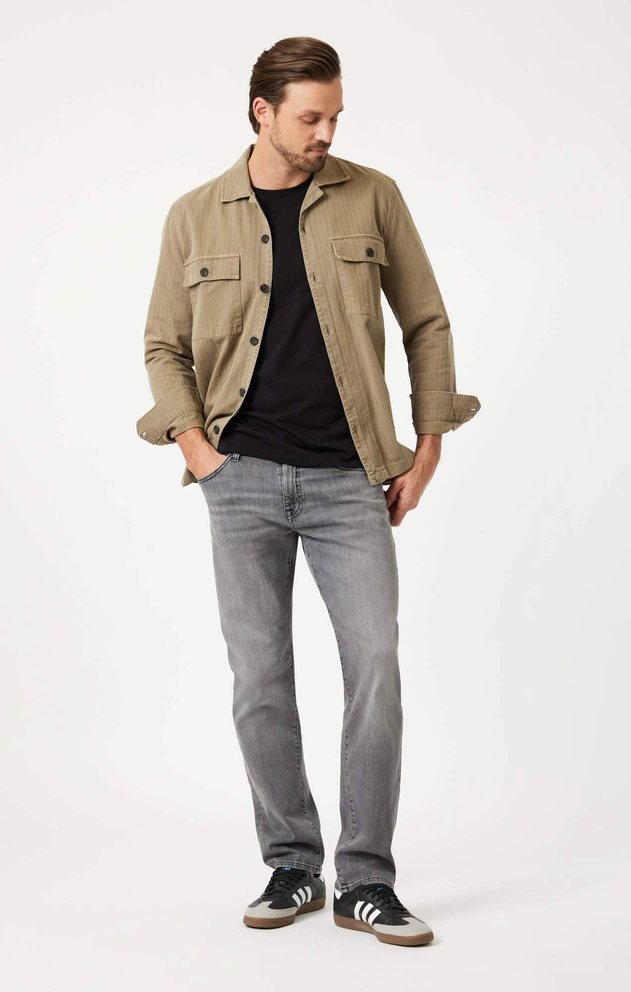 Quality Staple ZACH STRAIGHT LEG IN MID SMOKE BRUSHED WILLIAMSBURG